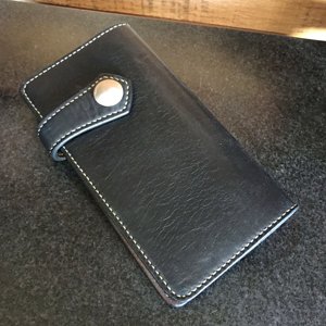 japanese style long wallet in horween essex & custom stained pigskin