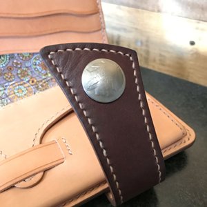 japanese style long wallet in havana saddle & calf, lined with vintage acetate