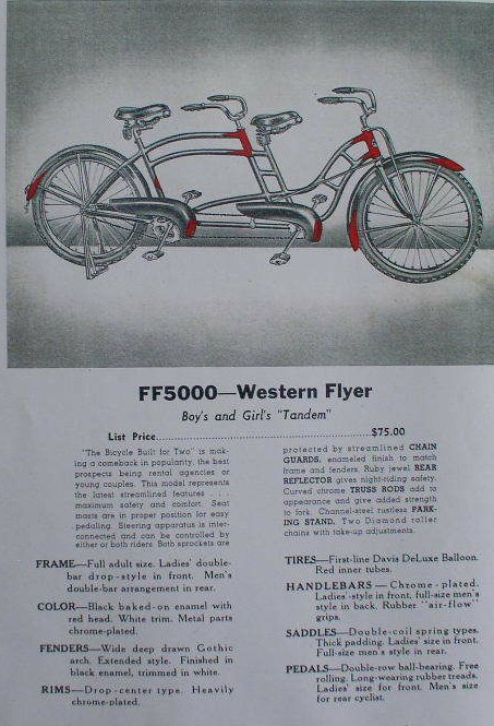 Western flyer deals tandem bicycle