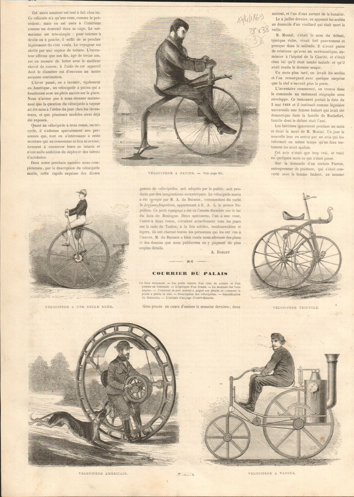 Vélocipède à Patins Tricycle Vélo Bike Bicycle Bicycle GRAVURE OLD PRINT 1869.jpg