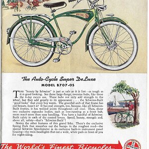 Autocycle ad from a 1940 Schwinn Built Bicycle Pamphlet